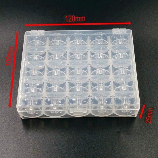 25 x Doorzichtige plastic naaimachinespoelen met doos naaien spoelen klossen voor huishoudelijke naaimachine Brother Janome Singer Elna Babylock Kenmore Pfaff enz — afbeelding 2