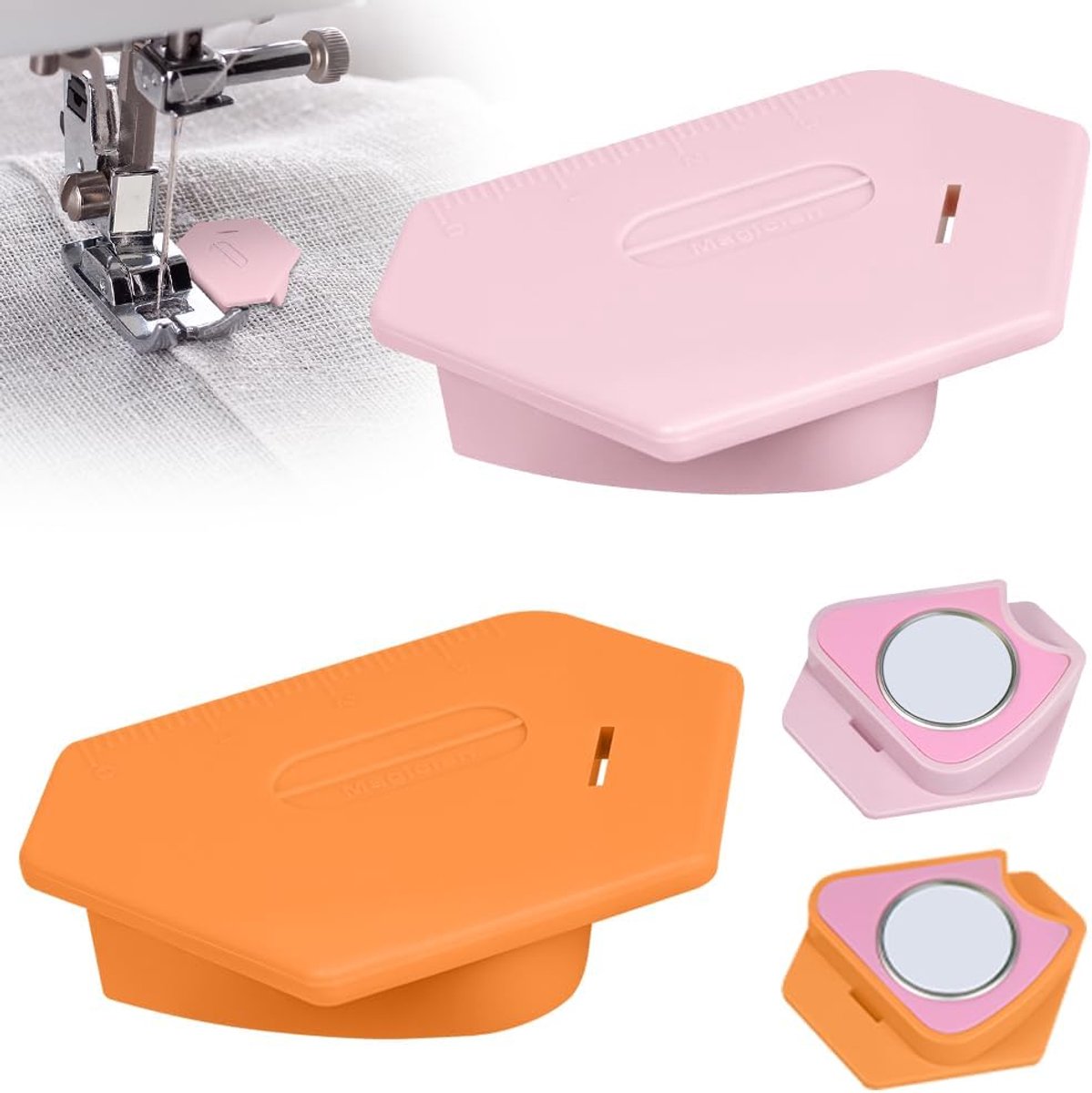 Magnetische Naadgeleider voor Naaimachine met Schaal, 2 Stuks Polygonale Multifunctionele Naadgeleider Zoomgeleider voor Rechte en Bochten Naaimachine Accessoires voor de Meeste Naaimachines