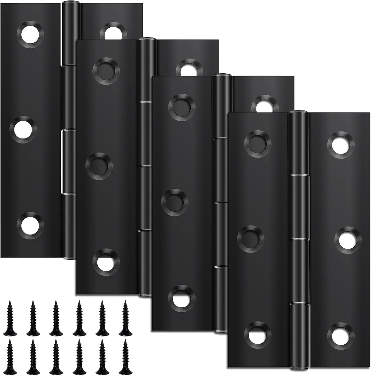 Scharnieren 68 mm x 38 mm, zwarte roestvrijstalen scharnieren voor hout, aanslagscharnieren voor interne buitendeuren met 24 schroeven voor deur, ramen, kasten, laden