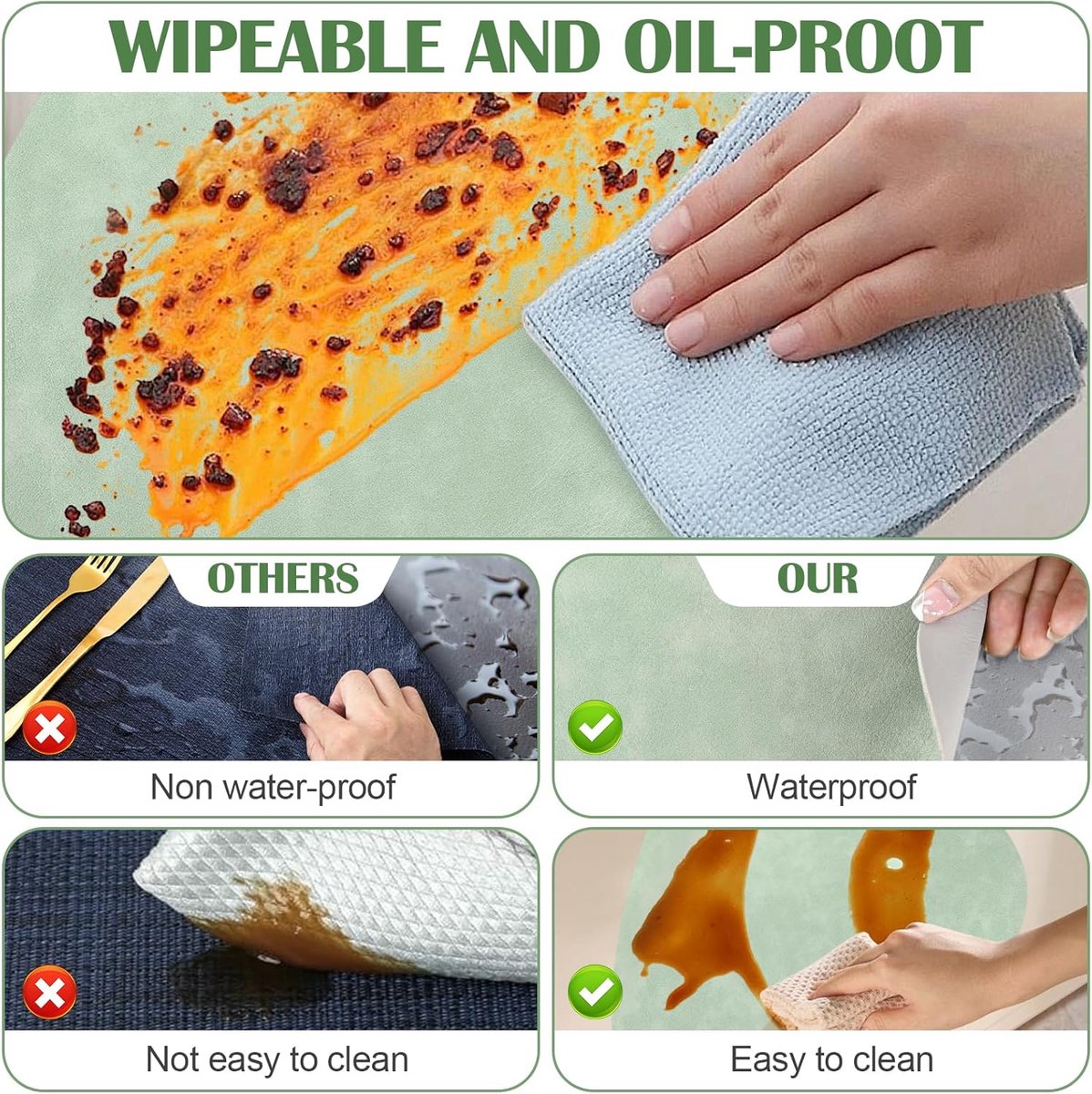 Placemats van kunstleer, afwasbaar, dubbelzijdige antislip placemats, waterdicht, leren kunstleer, placemat, lederlook, lichtgroen + beige