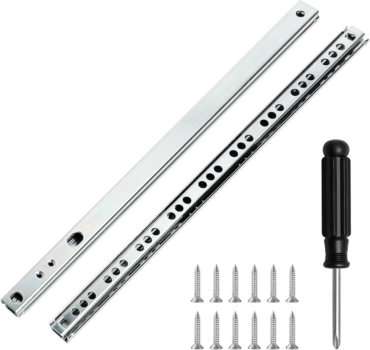 Ladegeleiders, Set Van 2 (1 Paar), 17 mm Kogellagers, Rolrails, Gedeeltelijk Uittrekbare Telescopische Rails, Inclusief Bevestigingsmateriaal