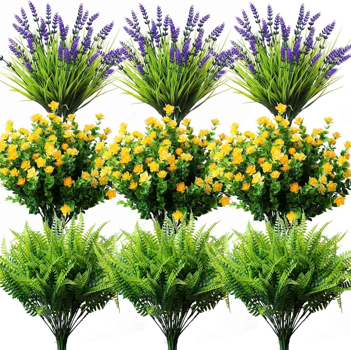 18 STKS Lente Kunstbloemen Planten Outdoor UV Bestand Beddengoed Nep Aap Gras Moeders Buiten Faux Plastic Varen Groen Regeling Voor Veranda Venster Doos Planter Opknoping Mand Tuin