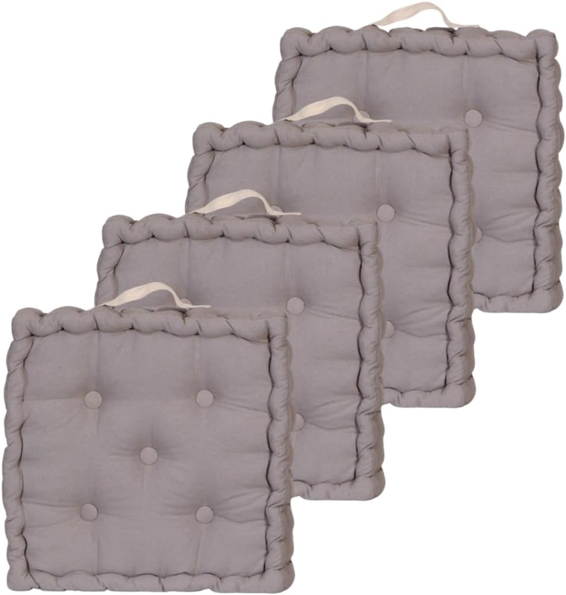 CIEL Set van 4 vloerkussens, 40 x 40 cm, met contrasterend handvat, grijs