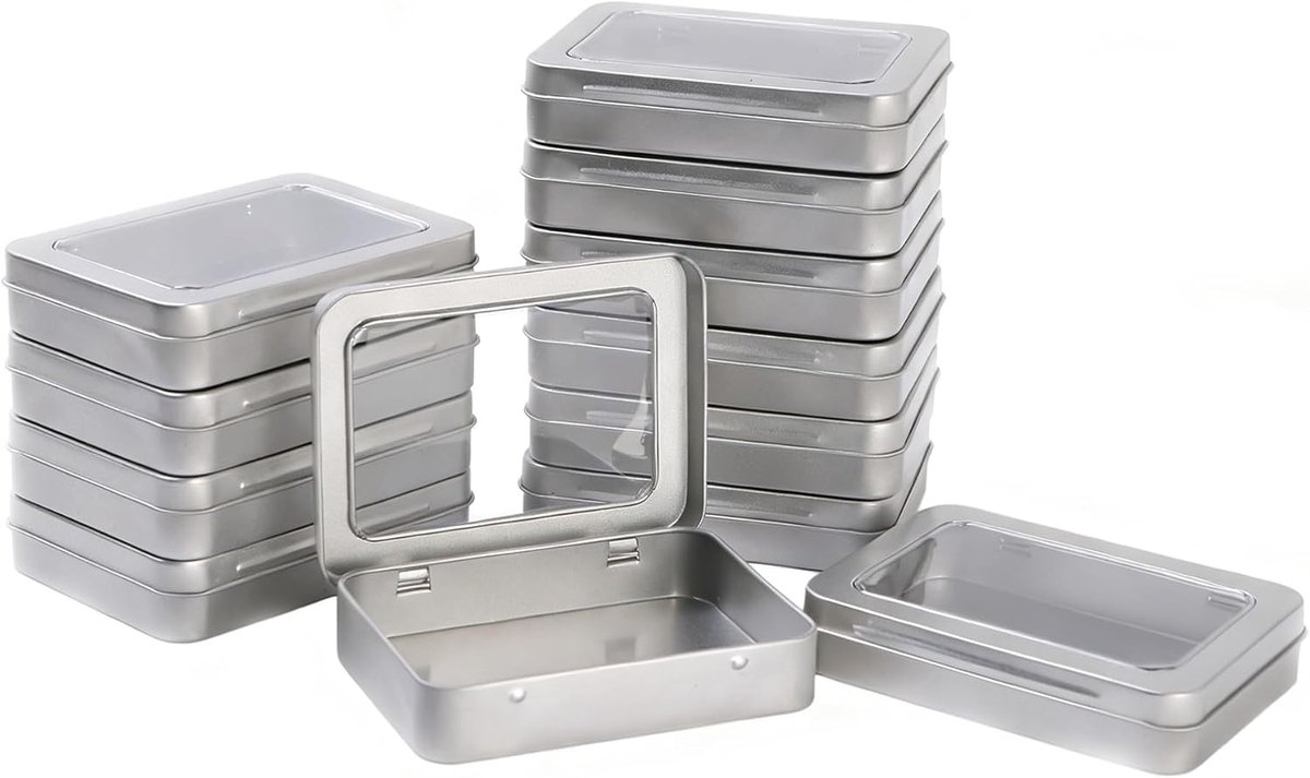 12 Stuks Zilveren Metalen Opbergdoos met Venster (11,5x8,5x2,2 cm) – Transparante Deksel voor Diamond Painting & Kralen, Rechthoekige Blikken Container voor Doe-het-zelf, Hobby Box Systeem