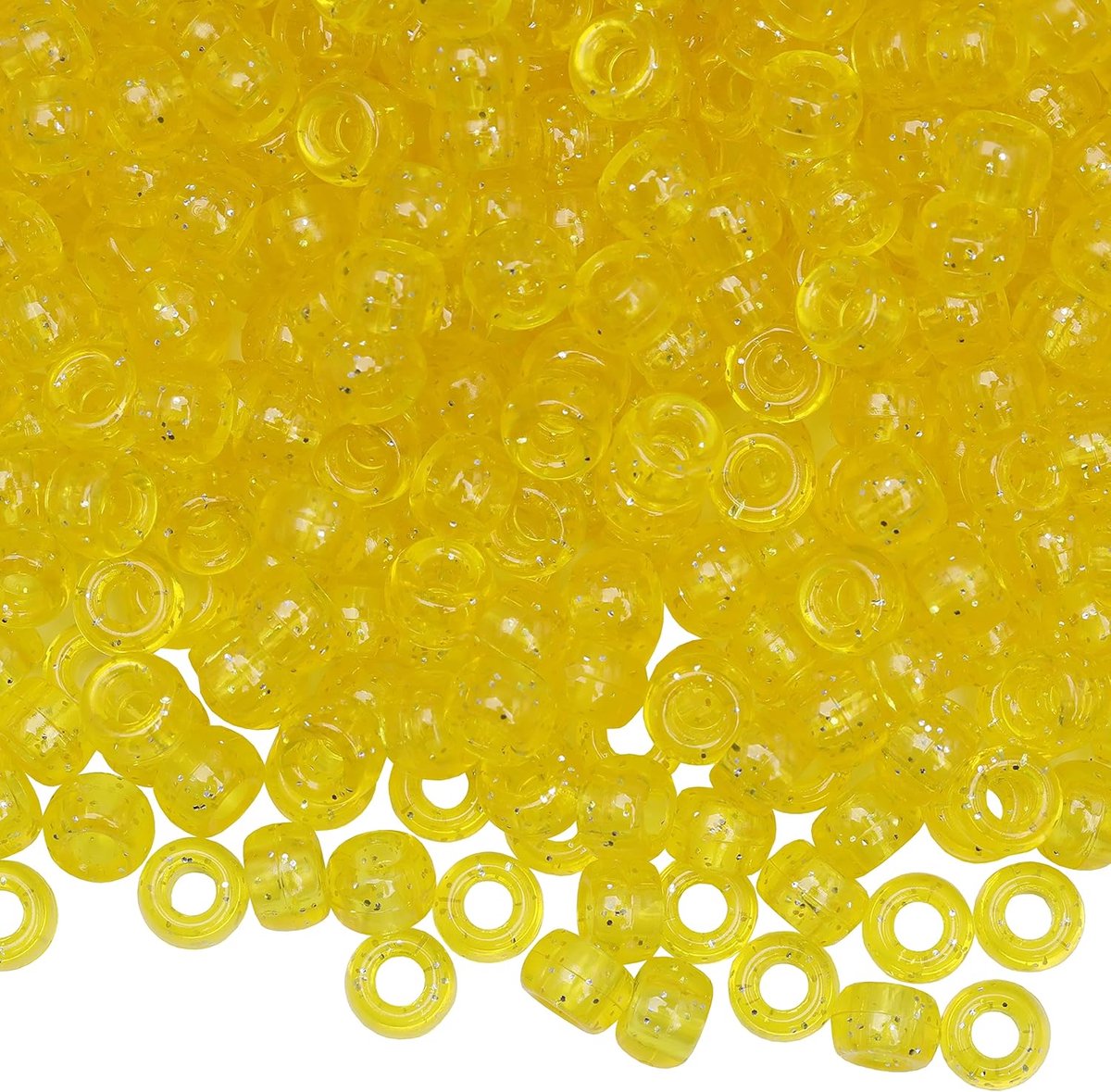 Kralen armband 9 mm gele glitter plastic vat pony kralen voor ketting, haarkralen voor vlechten, sleutelhanger, sieraden maken (gele glitter)