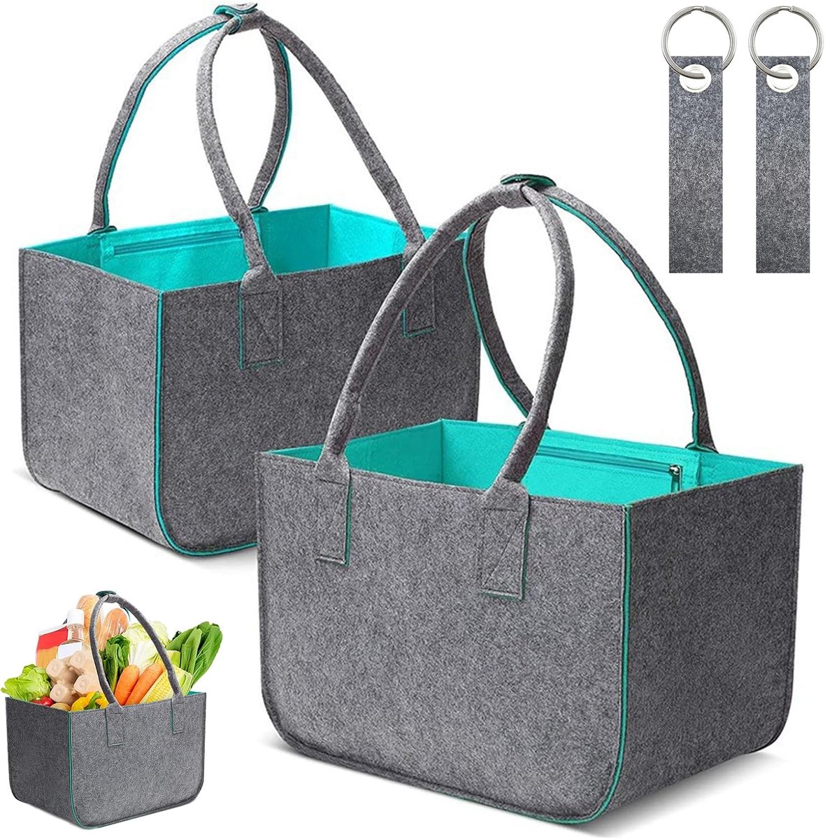 Felt Bags, Shopping Basket, Felt Bags, Shopping Bag with Handle, Felt Shopping Basket, Foldable, 40 x 27 x 27 cm, Felt - ShopVlot