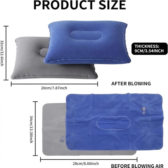 Set van 2 Opblaasbare Strandkussens - Ultralight Camping - Draagbaar Reis Kussen - Opblaasbaar Nek Kussen - Lucht Kussen voor Buitensporten - Camping - Wandelen — afbeelding 5