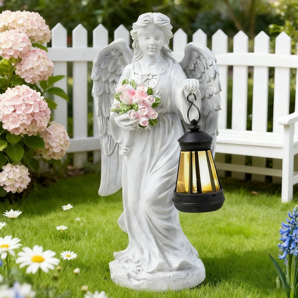 Beelden in de vorm van een beschermengel, tuinfiguren met zonneengelen, tuinbeelden buiten, decoratie voor buiten, sculptuur