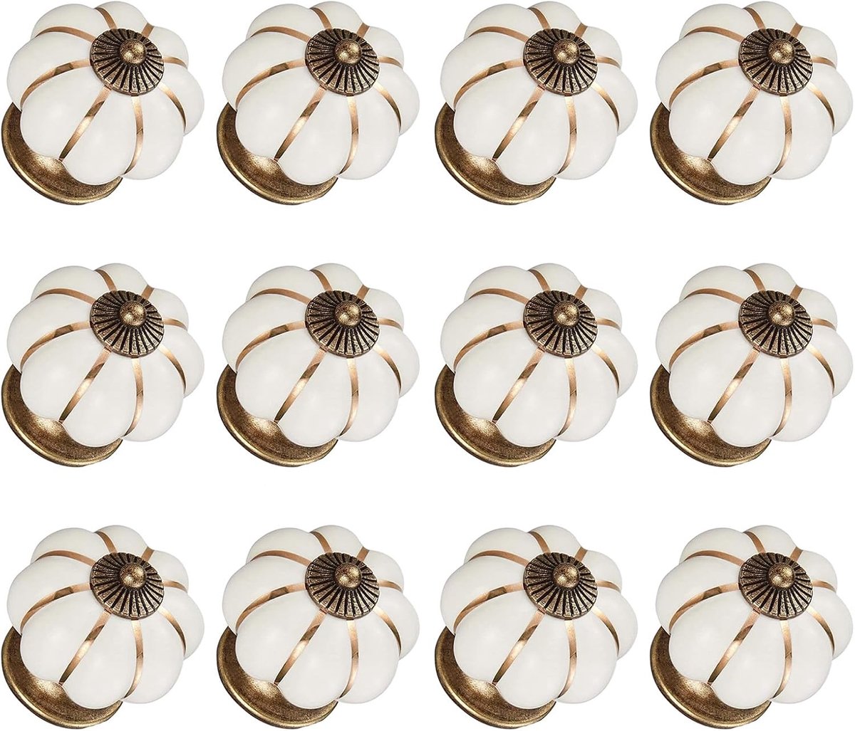 12 stuks witte pompoen keramische knoppen met schroefafdichting en schroevendraaier keramische handgreep voor decoratieve meubels - wit