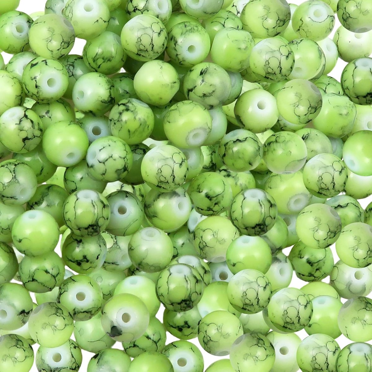 Kralen, groen, rond, marmereffect, losse kralen, natuurlijke knutselkralen voor doe-het-zelf armbanden, halskettingen, sieraden maken