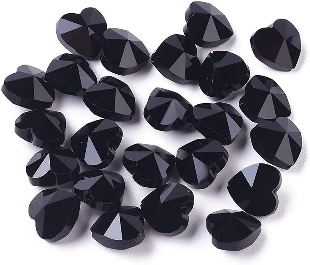 100Pcs 10Mm Zwart Facet Transparante Glas Kralen Hart Spacer Kralen Voor Armband Ketting Sieraden Maken Gat: 1mm