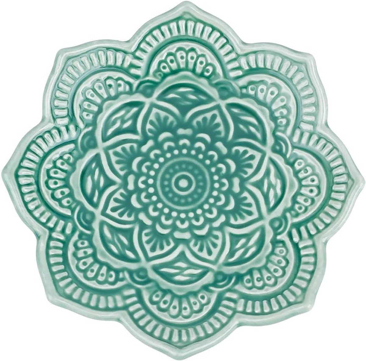 1Pc Groene Mandala Ring Schotel Keramische Sieraden Lade Lotus Bloem Opbergplaat Voor Ketting Armband Oorbellen Ringen Organizer Home Decor Western Festival Vakantie Vrouwen Verjaardag