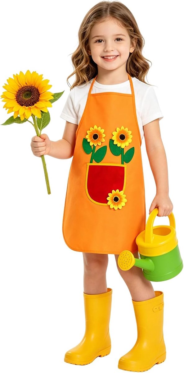 Schort voor dames en heren, verstelbare bloemenschorten, zonnebloemen keukenschort met grote zakken voor koken, bakken, tuinieren