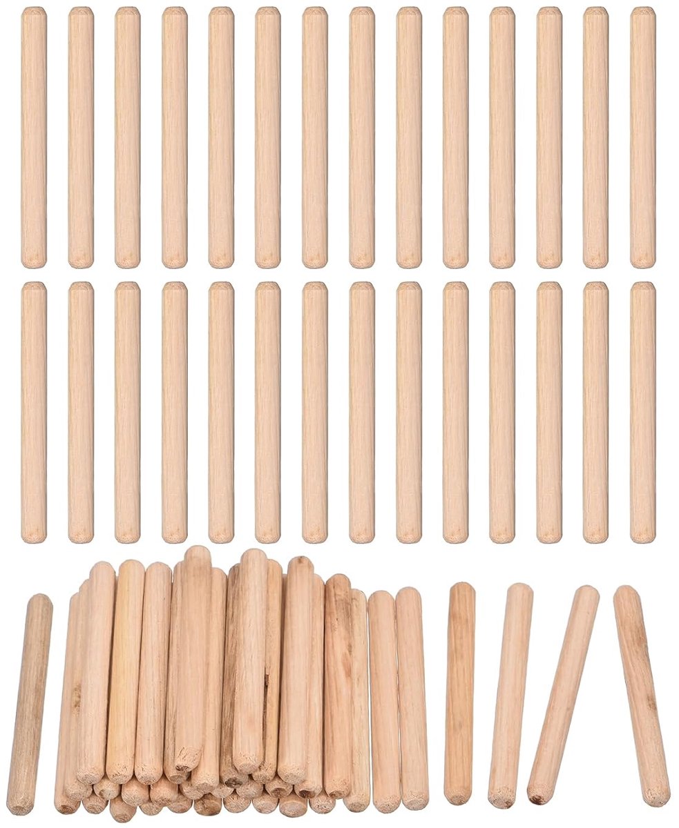 60 stuks houten pluggen 6 x 60 mm (0,24 x 2,36) gegroefde afgeschuinde uiteinden houten plugpennen gedroogd hardhout voor houtbewerking meubels plank