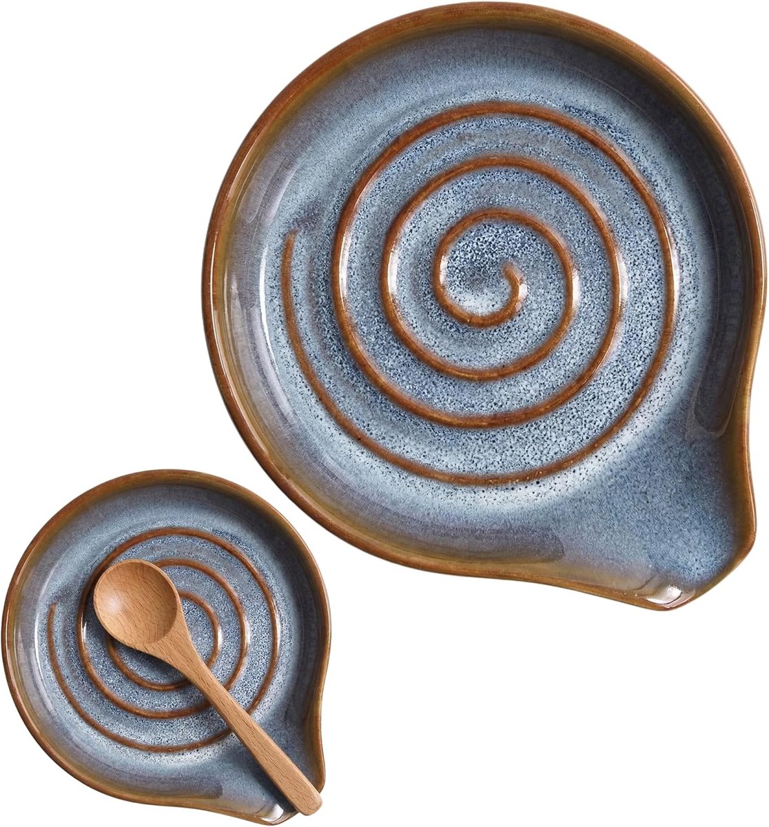 Lepelhouder van keramiek met spiraalpatroon, lepelhouder, keramiek, kooklepelhouder, voor fornuis en keuken, vaatwasmachinebestendig, als dipschaal, bijzetbord, keukenaccessoires