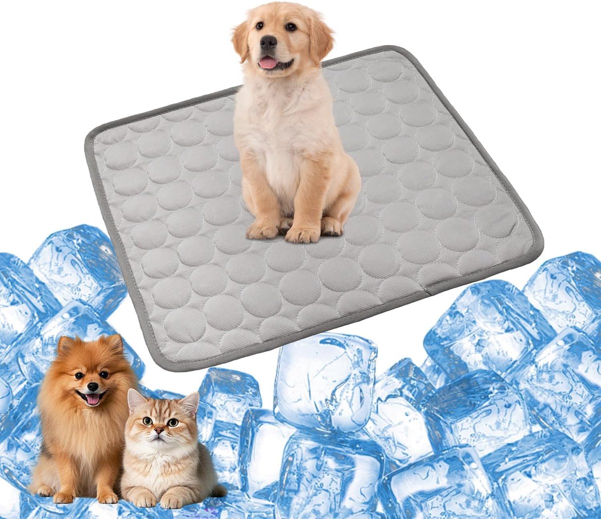 Koelmat voor honden en katten, 50,5 x 40,5 cm, zelfkoelende hondenmat, zomer, koelkussen voor honden, kattenhuisdieren, maat: S (grijs)