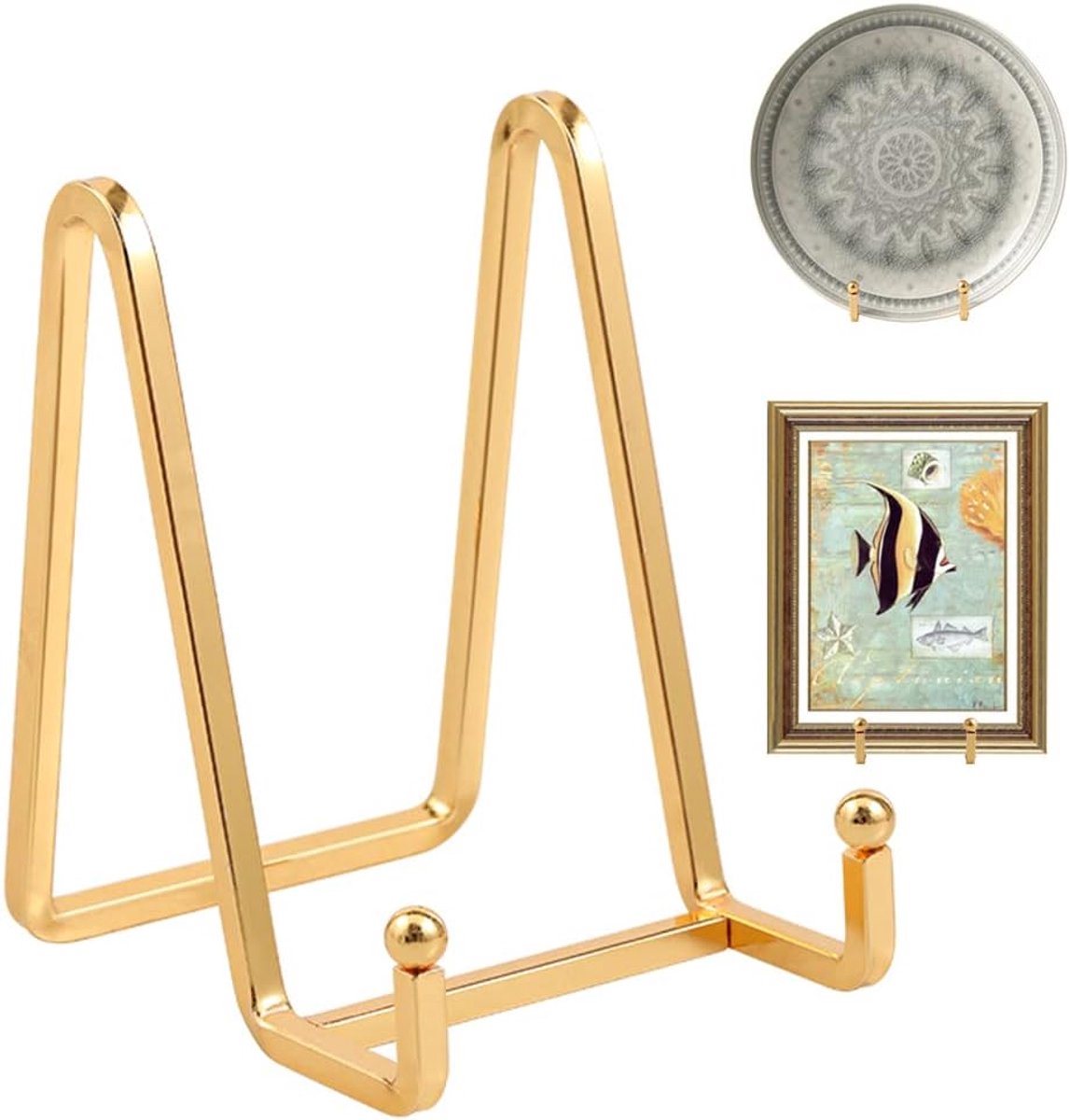 Plaathouder ezel displaystandaard - 4,5 inch metalen plaatstandaards voor weergave - Tafelblad Picture Stand - Gouden ijzeren ezels voor displayfoto's | fotolijsten | Boek | Decoratieve platen | Plaque -4 Pack