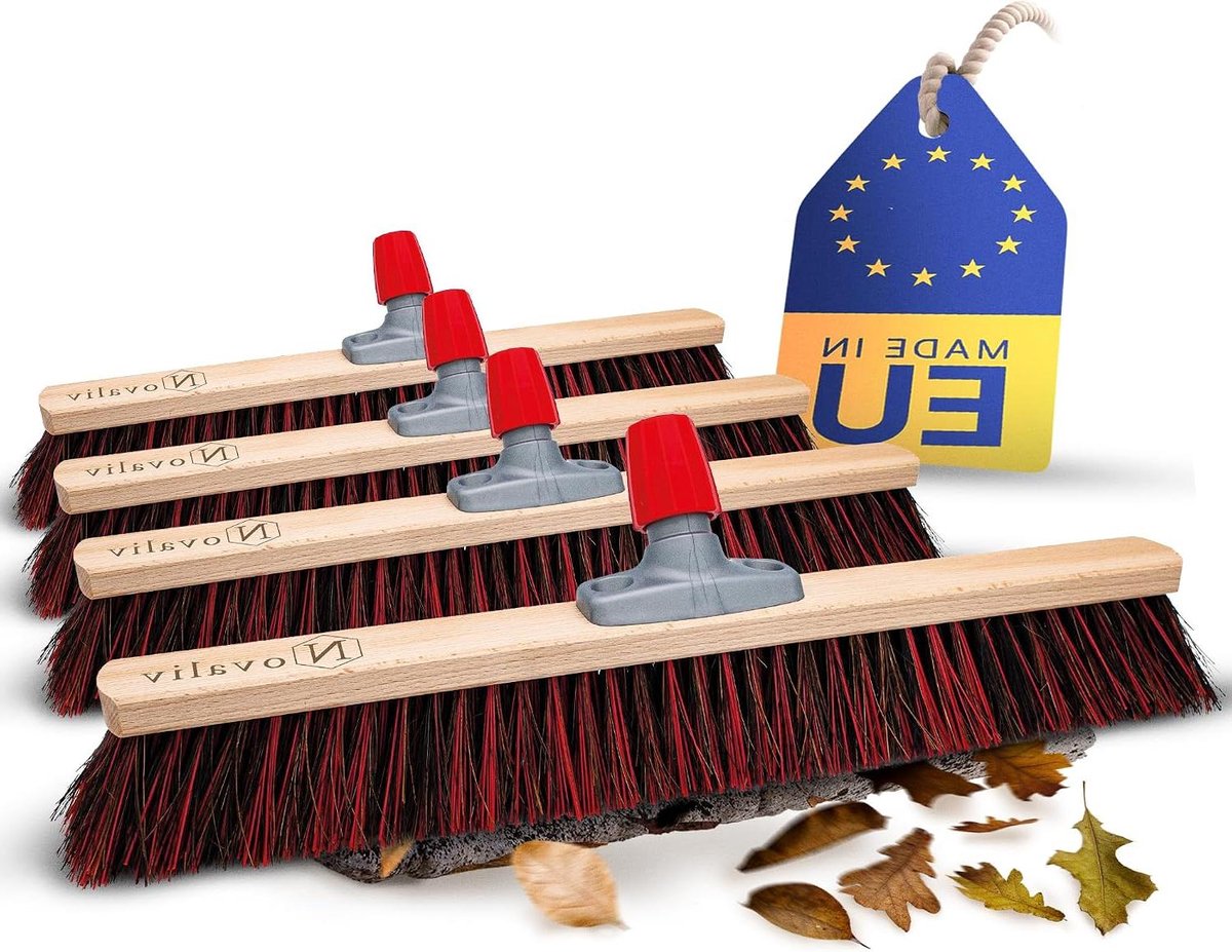 Buitenbezem Koppen - Industriële Bezem Tuinbezem - Terras Reinigen - Arenga Elaston Borstels - 60 cm Breed - Zwart/Rood