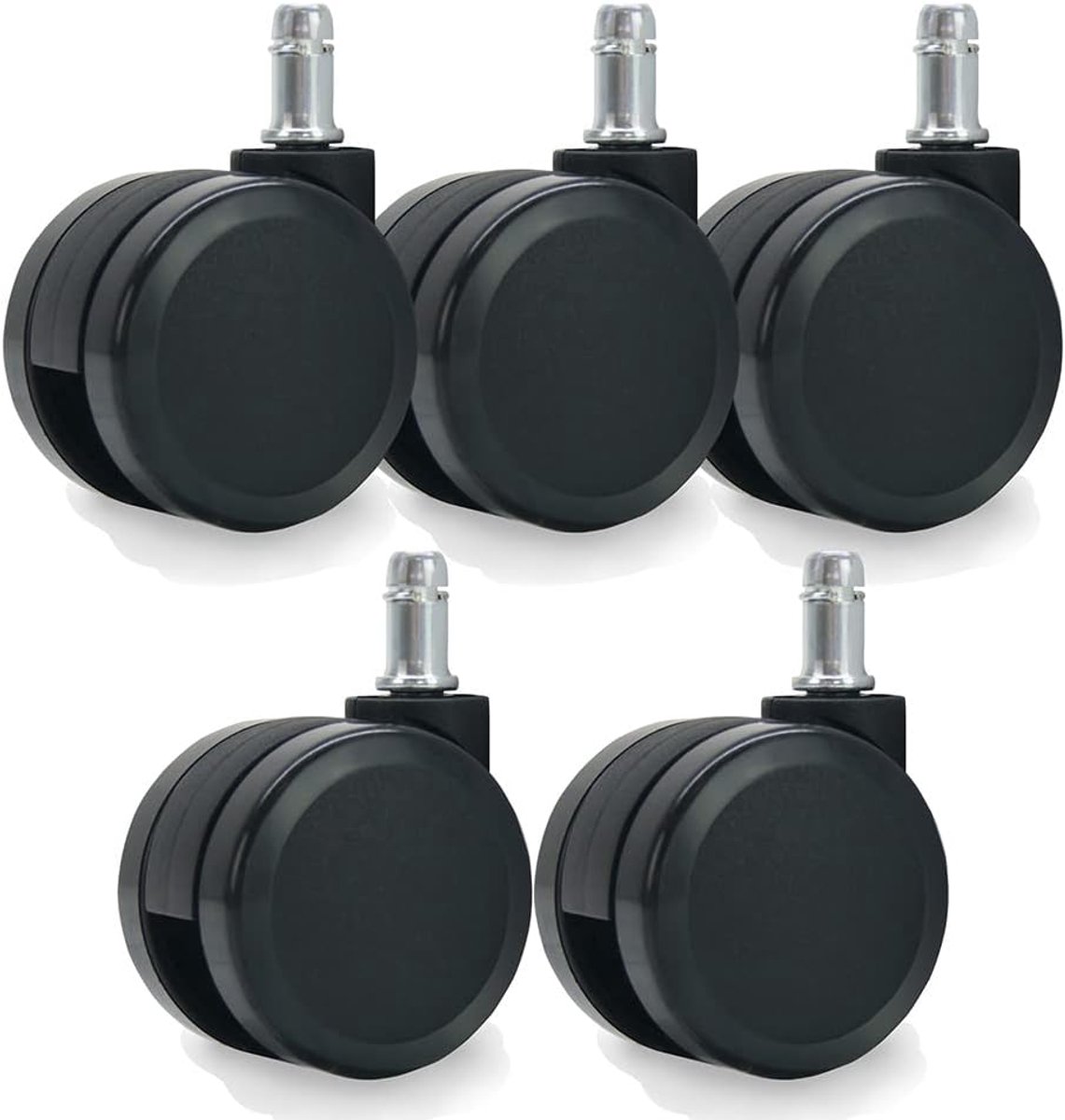 Set van 5 universele wielen voor fauteuil, 60 mm, zwart