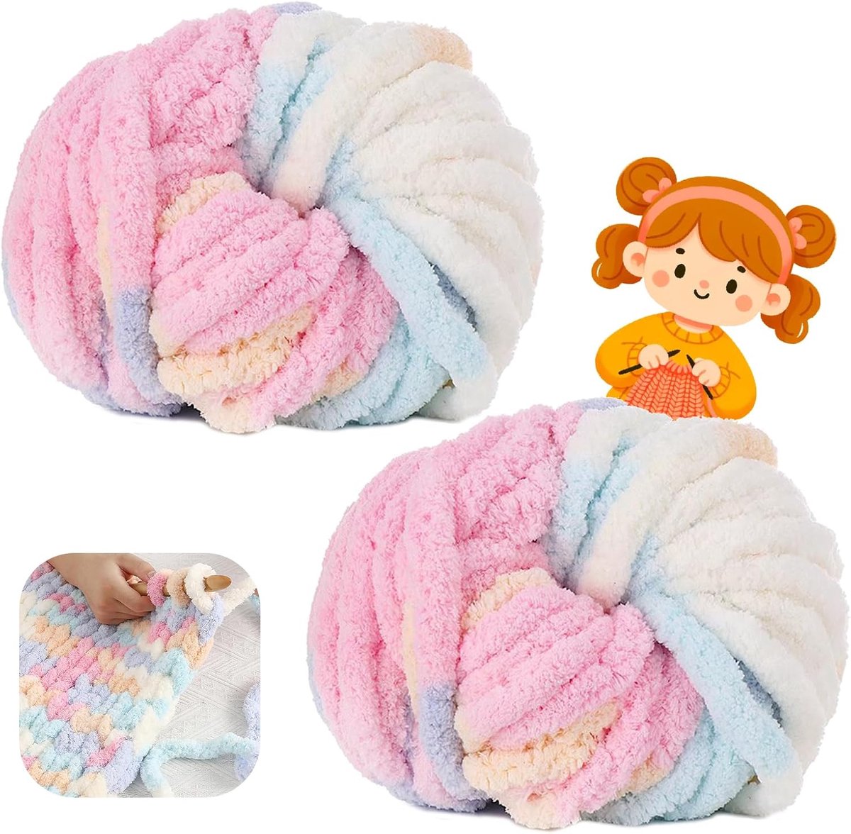 wolgaren, 500 g (250 g x 2) ca. 54 m,XXL grof gebreid, zacht wolgaren voor breien, wol voor haken en breien, sjaalmuts (20 Marshmallows)