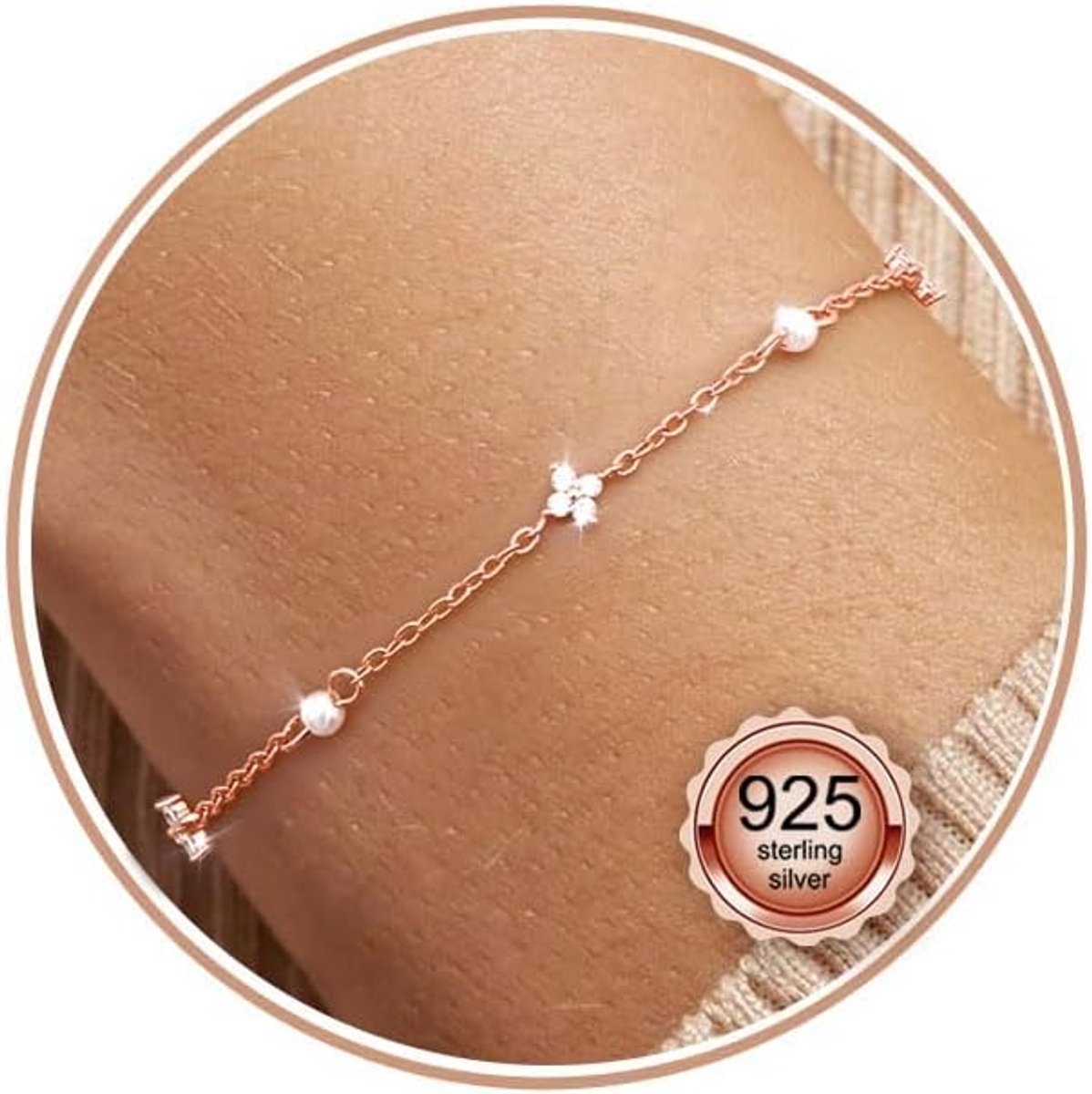 Damesarmband van 925 sterling zilver, zilver/goud/roségoud, met kogels, waterbestendig, voor dames en meisjes