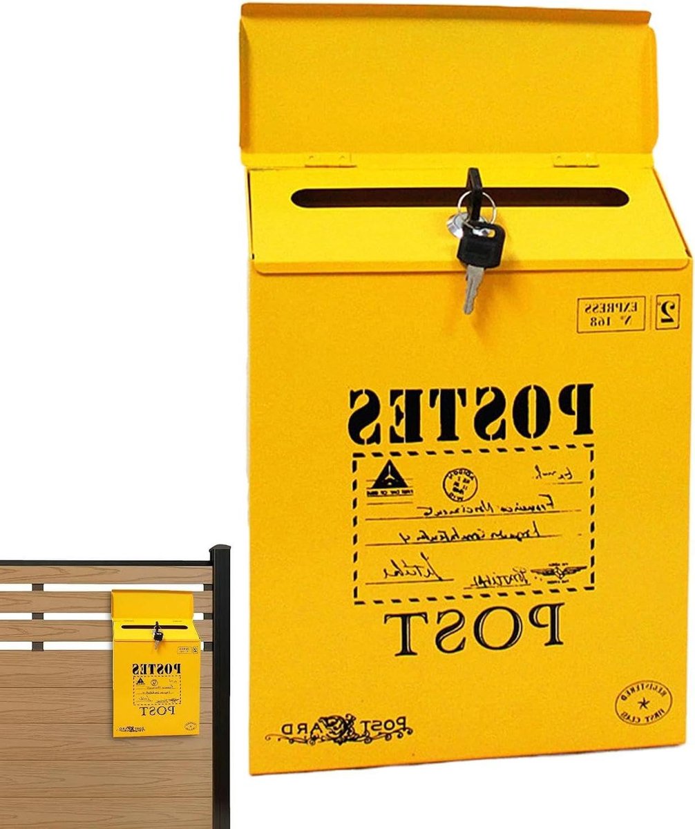 Brievenbus voor buiten - Postbus muur - Post ontvangen - Afsluitbaar met sleutel - 30x23x6 cm - Geel