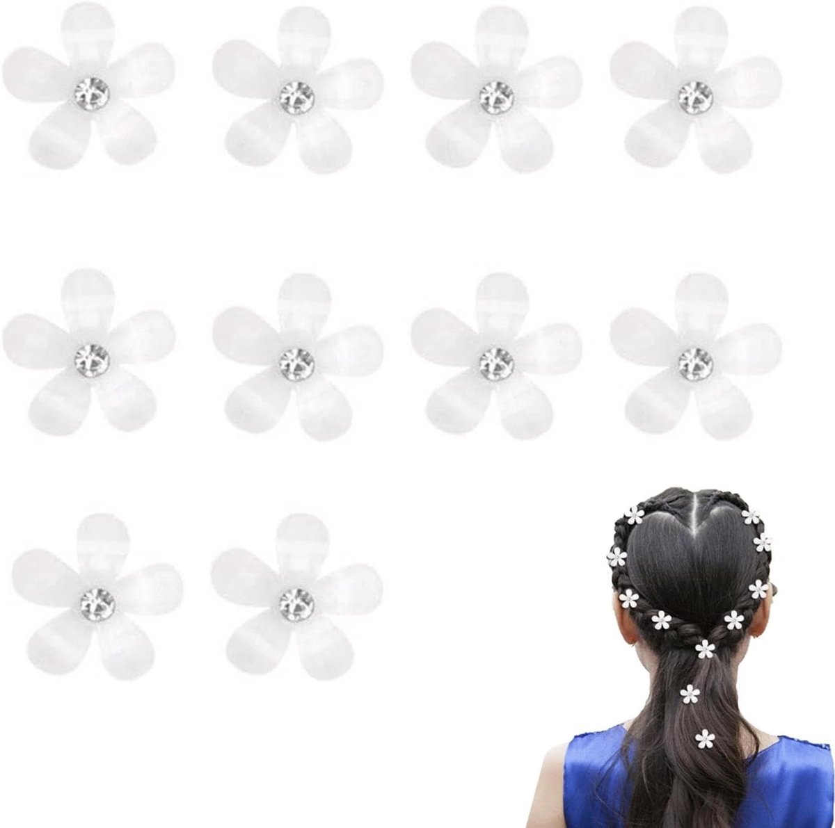 10 stuks mini witte bloem haarclips, kleine parel haar klauw clips, mini haar klauw clips voor vrouwen meisjes, kleine schattige witte bloemen klauw clips, voor vrouwen meisjes feest bruiloft