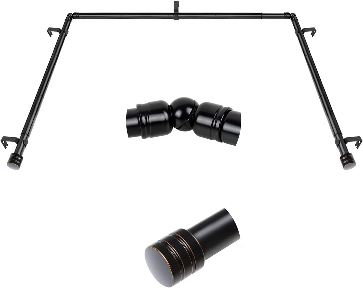 erkerraamgordijnroeden, HOTOZON Heavy Duty gordijnroeden voor erkers 48-84 inch (middenstang), 82-58 inch zijstangen voor ramen, decoratieve gordijnstangen met eindkap eindkappen