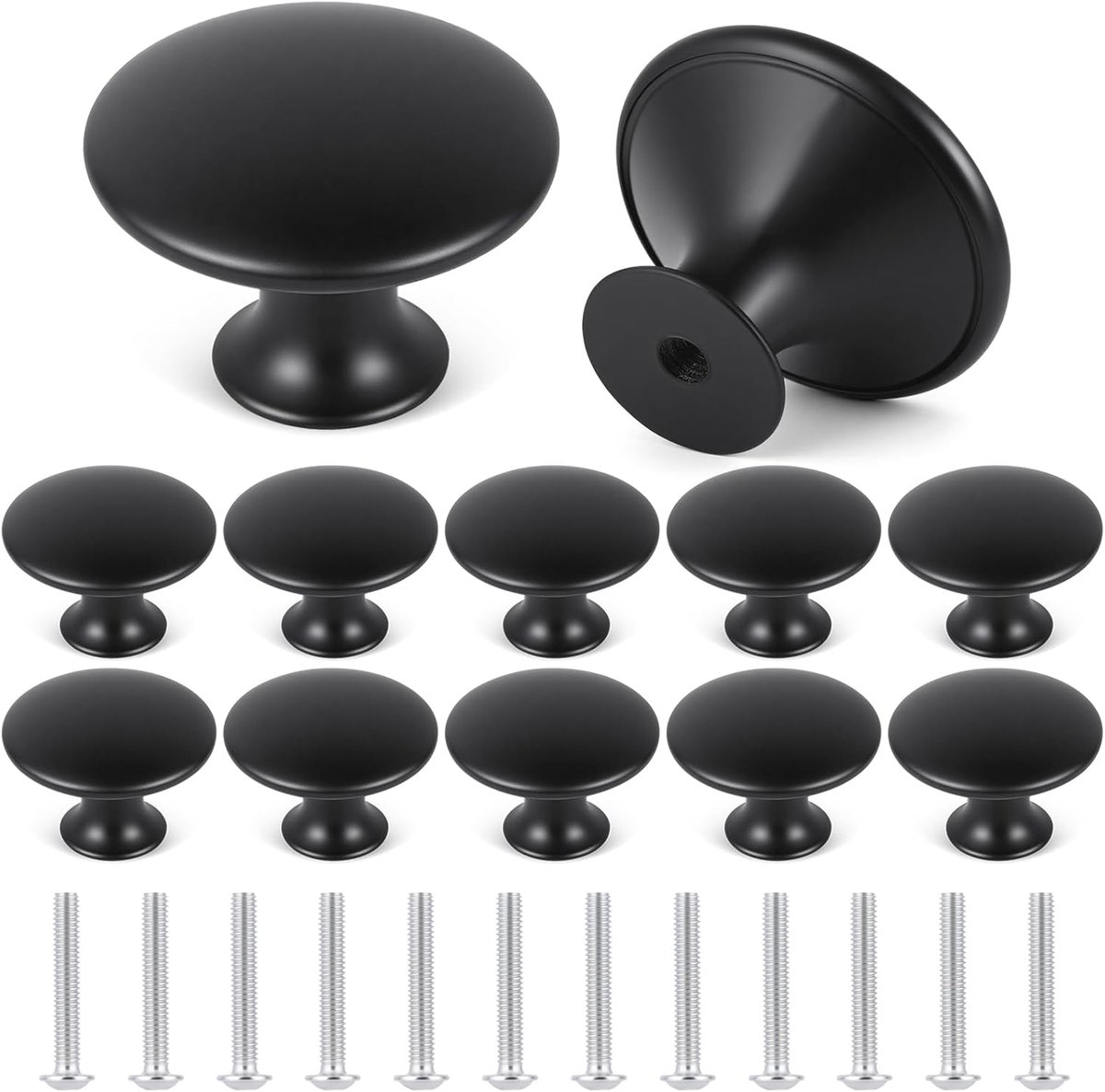 12 stuks Zwarte ladeknoppen, Meubelknoppen Lade Handgrepen van Aluminiumlegering, Kastknoppen Deurknoppen, 30mm Ronde Meubelgreep met Schroeven voor Kasten, Lades, Keukenkasten, Kledingkasten