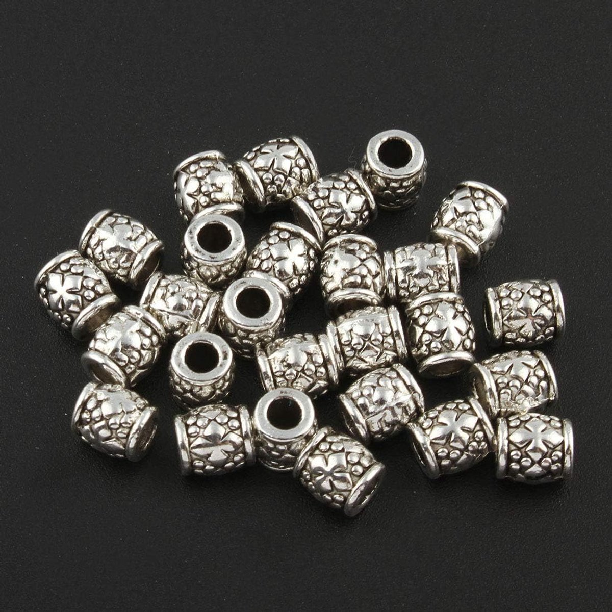 Kralen, spacer, zilver, 6 mm, 60 stuks, Tibetaanse tussenkralen voor het maken van sieraden, armbanden, kettingen, doe-het-zelf knutselkralen voor 2 mm leren band