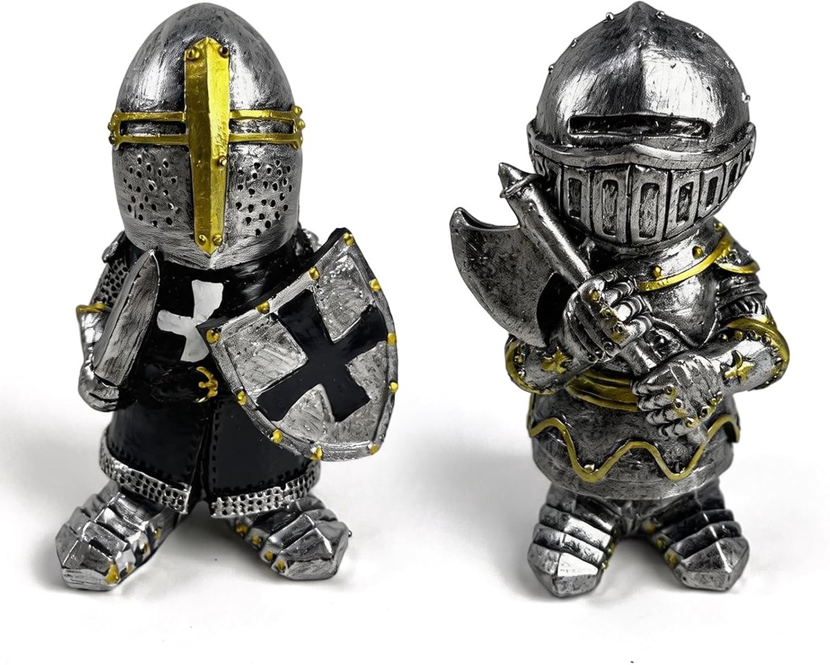 12,5 cm standbeeld ridder middeleeuwse dwerg, ornamenten dwergen ridders | Mini Gothic dwerg waakstandbeeld ornament van kunsthars, waterdicht, voor decoratie van tuin en erf (B)