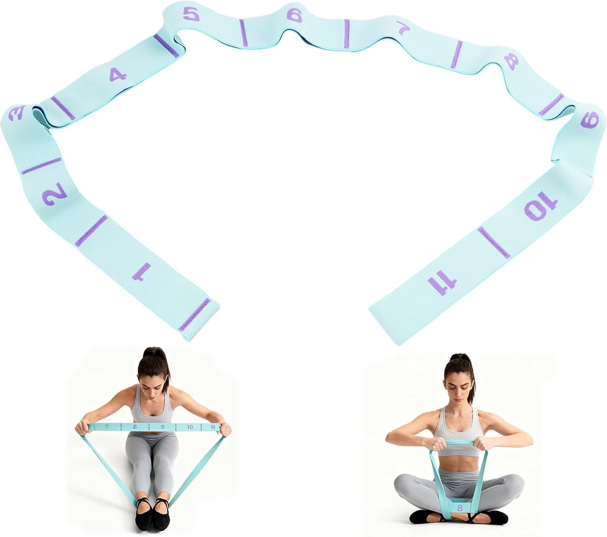 yoga-riem met 11 gespen, 125 cm, ideaal voor pilates, dans, lichaamsrekken, revalidatie en volledige training, elastische band, sport, fitness, krachttraining, hoogwaardige materialen