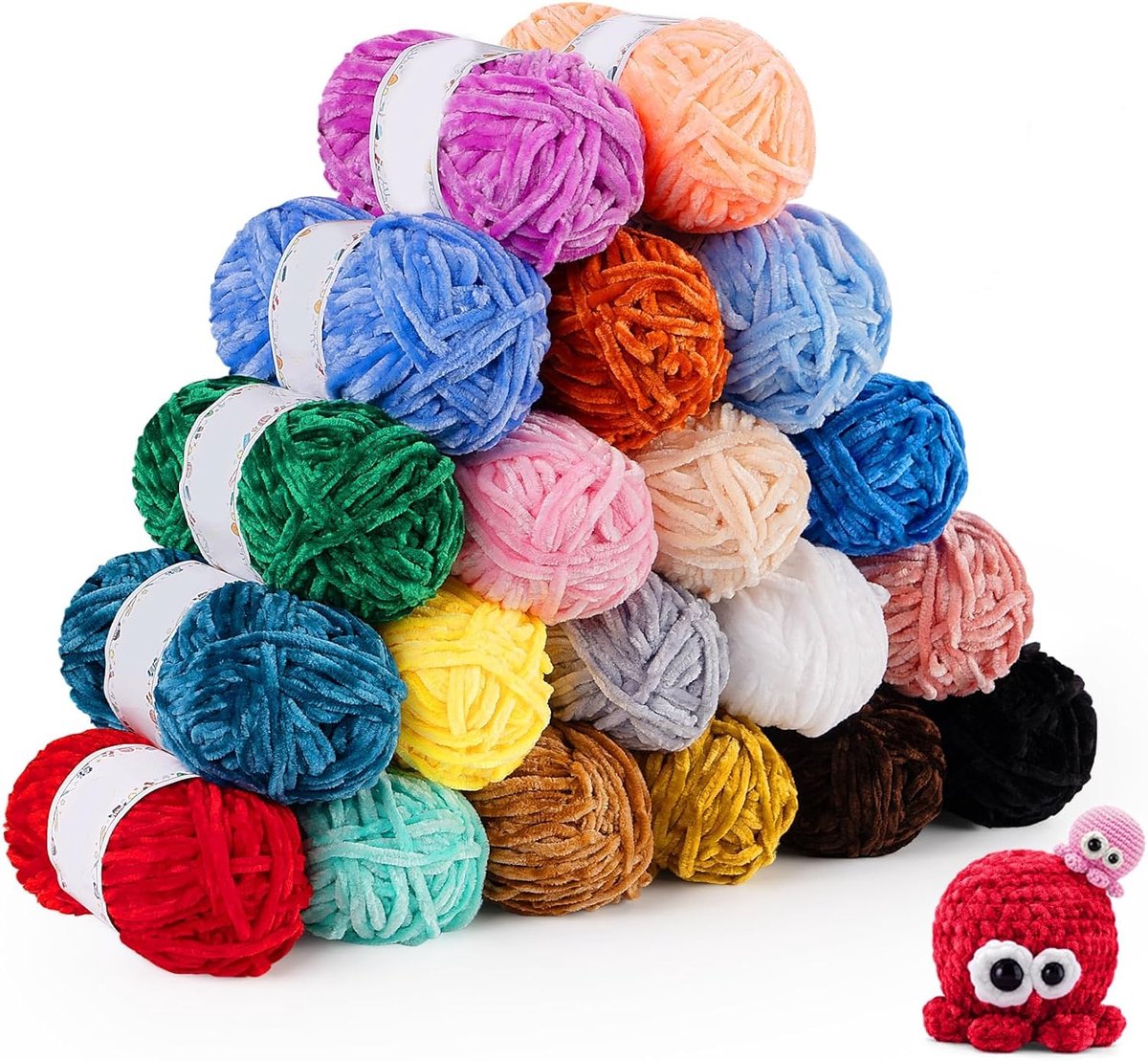 20 x 30 g, zacht fluwelen garen om te breien, grof haakgaren met haakaccessoires voor kleding, dekens, tassen