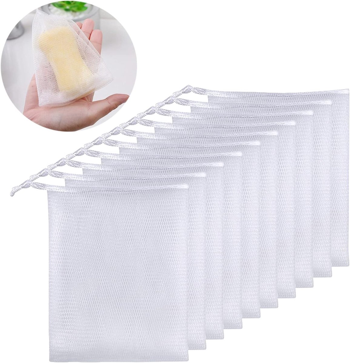 nylon, 10 stuks, voor het opschuimen en drogen van zeep en gezichtsreiniger, peeling-massage