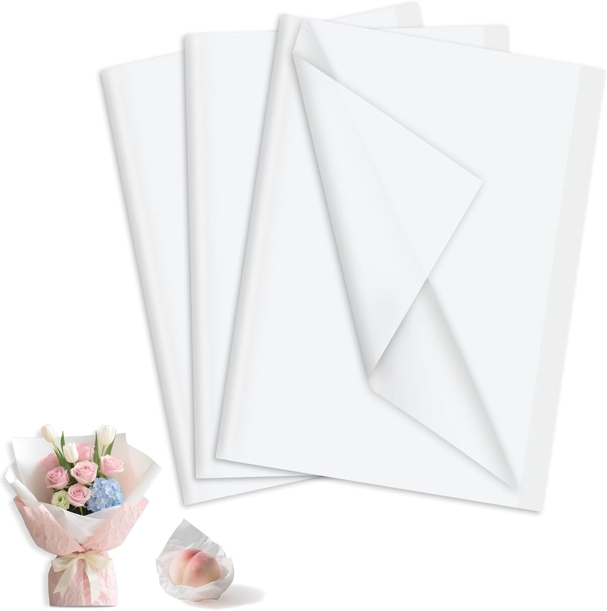 Zijdepapier, wit, 35 x 50 cm, cadeaupapier voor bloemenvulling, verpakkingspapier, zijdepapier voor verjaardag, Pasen, bruiloftsdecoratie, doe-het-zelf