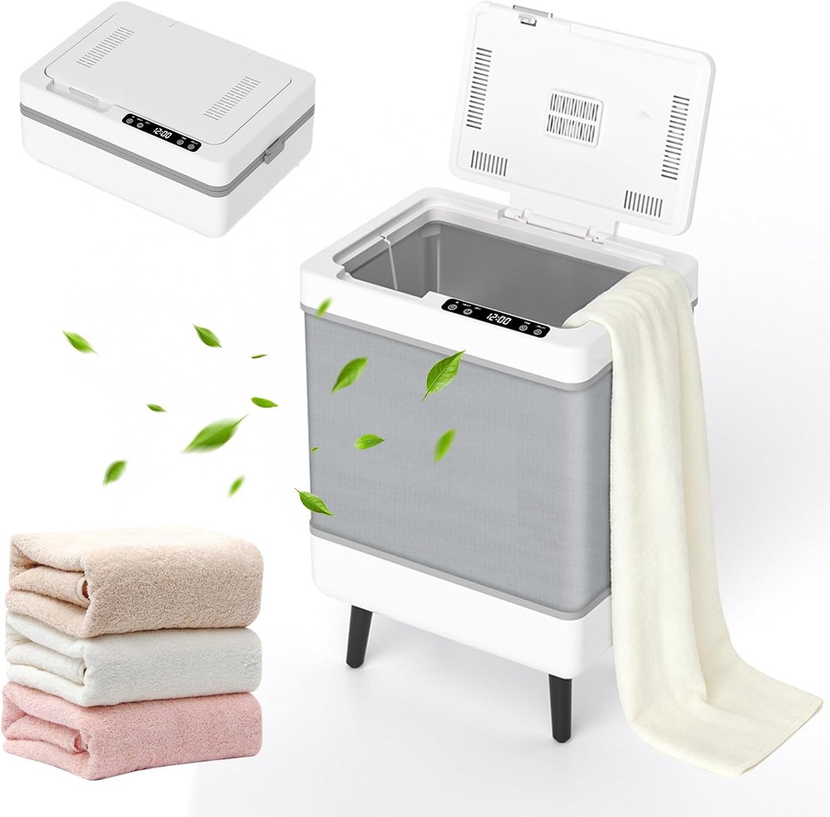 2-in-1-handdoekverwarmer met verwarmings- en droogfunctie, 35L handdoekverwarmer voor 3–4 dekens of badjassen, instelbare timer met LED-display, opvouwbare en draagbare handdoekverwarmer