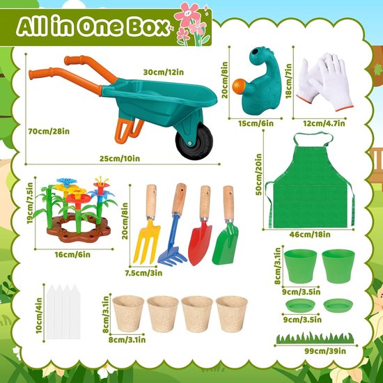 Tuingereedschapset voor Kinderen met Kruiwagen en Tuinaccessoires van Merkloos	 — afbeelding 2