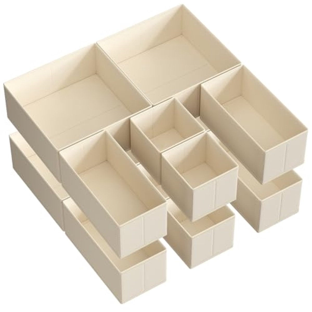 Huis Geluk lade-opbergdoos set van 12, stoffen lade-organizer, opvouwbare opbergdoos voor sokken, ondergoed, bh's, stropdassen en sjaals, zandbeige
