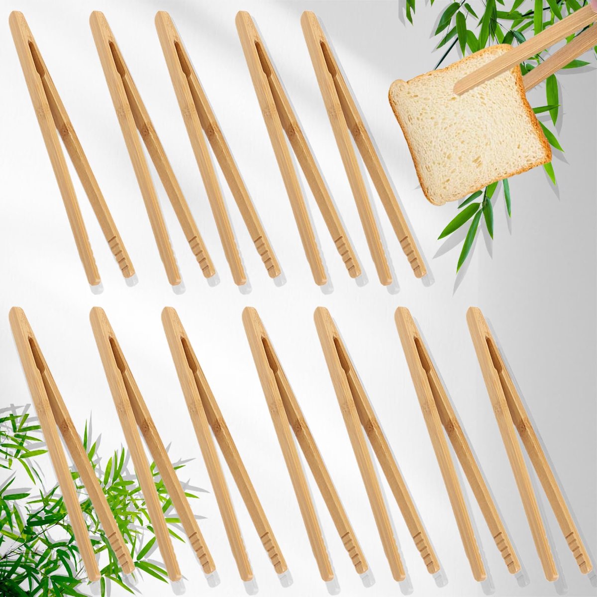 12 Stukken Grilltang van Hout, Thee Clip van Hout, Bamboetang, Bamboe Keukentang, Bamboe Tang Hout, voor Toast, Salade, Bakken, Veilig en Niet Giftig, Herbruikbaar