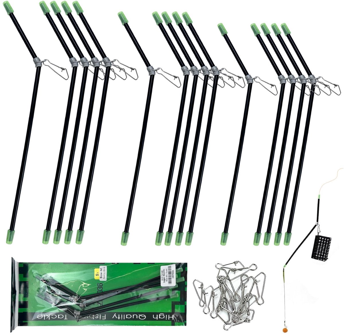 Anti Tangle Booms Buis Visgerei Anti-Tangle Booms (3 maten: 16 cm, 18 cm, 20 cm) met 15 stuks Vissen Snap Clips Vervanging Accessoire, voor Karpervissen