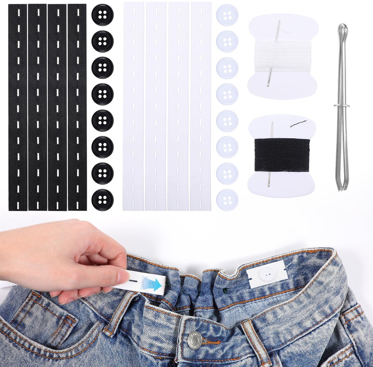 8 stuks broekverstellers, elastisch, verstelbare elastische tailleband, broekband strakker maken, broekspanner voor dames, heren en kinderen, broekknopen om strakker te maken