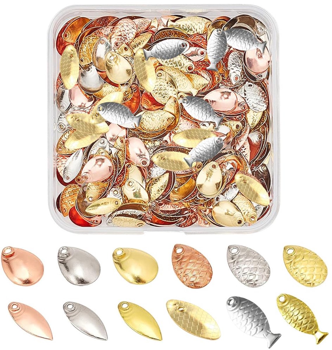 300 stks 5 Stijlen Vissen Lokt Lepels Bass Lokken Vissen Lokt Hard Aas Vissen Attractor Spinner Blades voor Lokt Worm Spinner Aas Lepels Rigs Maken