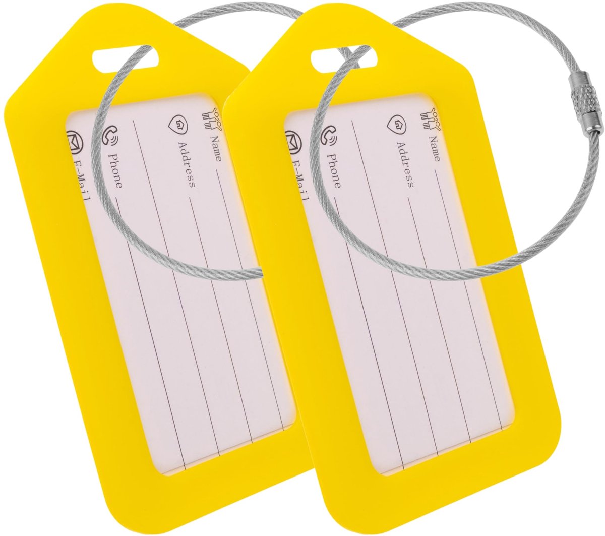 Day Mate Bagagelabel met adreslabel, set van 2 stuks, in geel, plastic label, voor vliegreizen, cruise, bagagelabel, naamlabel, adreslabel, taslabel, reis-ID labelhanger