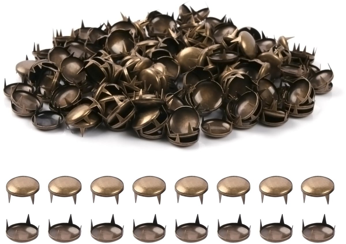 200 stuks 7 mm bruine ronde klauwklinknagels, koepelklinknagels en sierklinknagels van messing, klinknagels voor leer voor kleding, riemen, jeans, doe-het-zelf