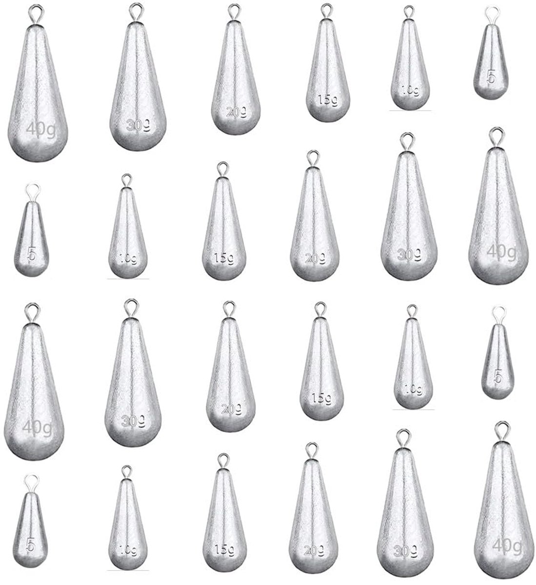 30 stuks visgewichten, loodvissen, druppelvorm voor buiten, zee, vissen en zoetwatervissen, 5/10/15/20/30/40 g