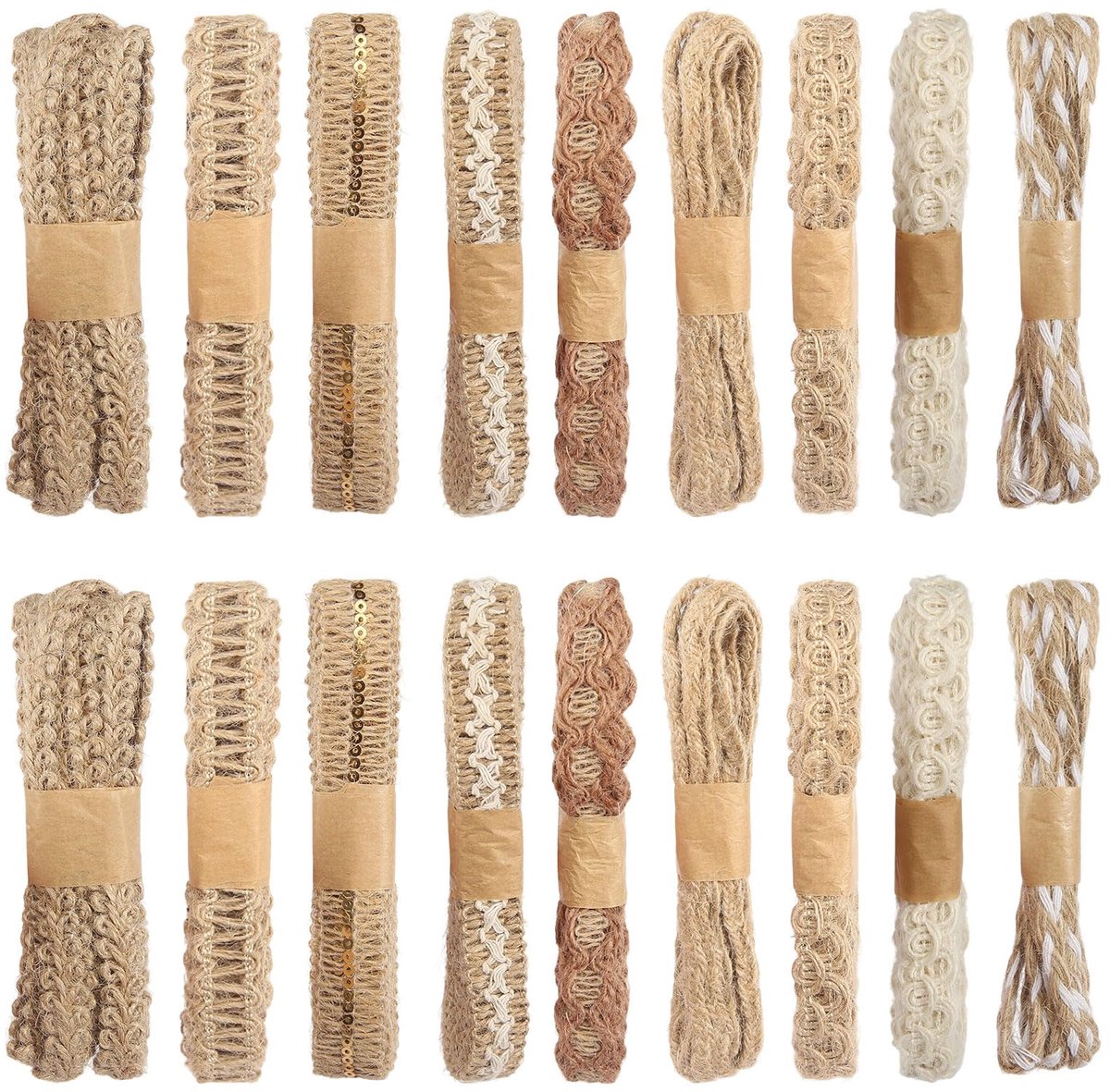 18 rollen vintage knutselband, 2 m natuurlijk jutelint, boho-decoratie, cadeaulint, natuurlijke stoffen lint, jute lint, rol zaklint, voor doe-het-zelf geschenken, verpakking, Kerstmis, bruiloft