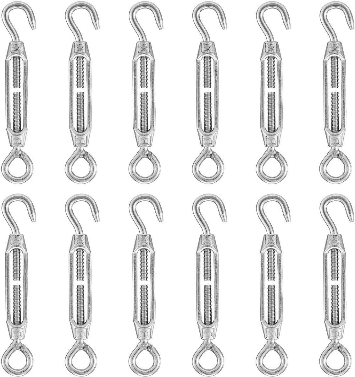 12 stuks M4 kabelspanner roestvrij staal, kabelspanset, staaldraadspanner, haak- en oogspanschroef, staaldraadspanner, verstelbare draadspanner voor gaashekwerk, mantelspanner