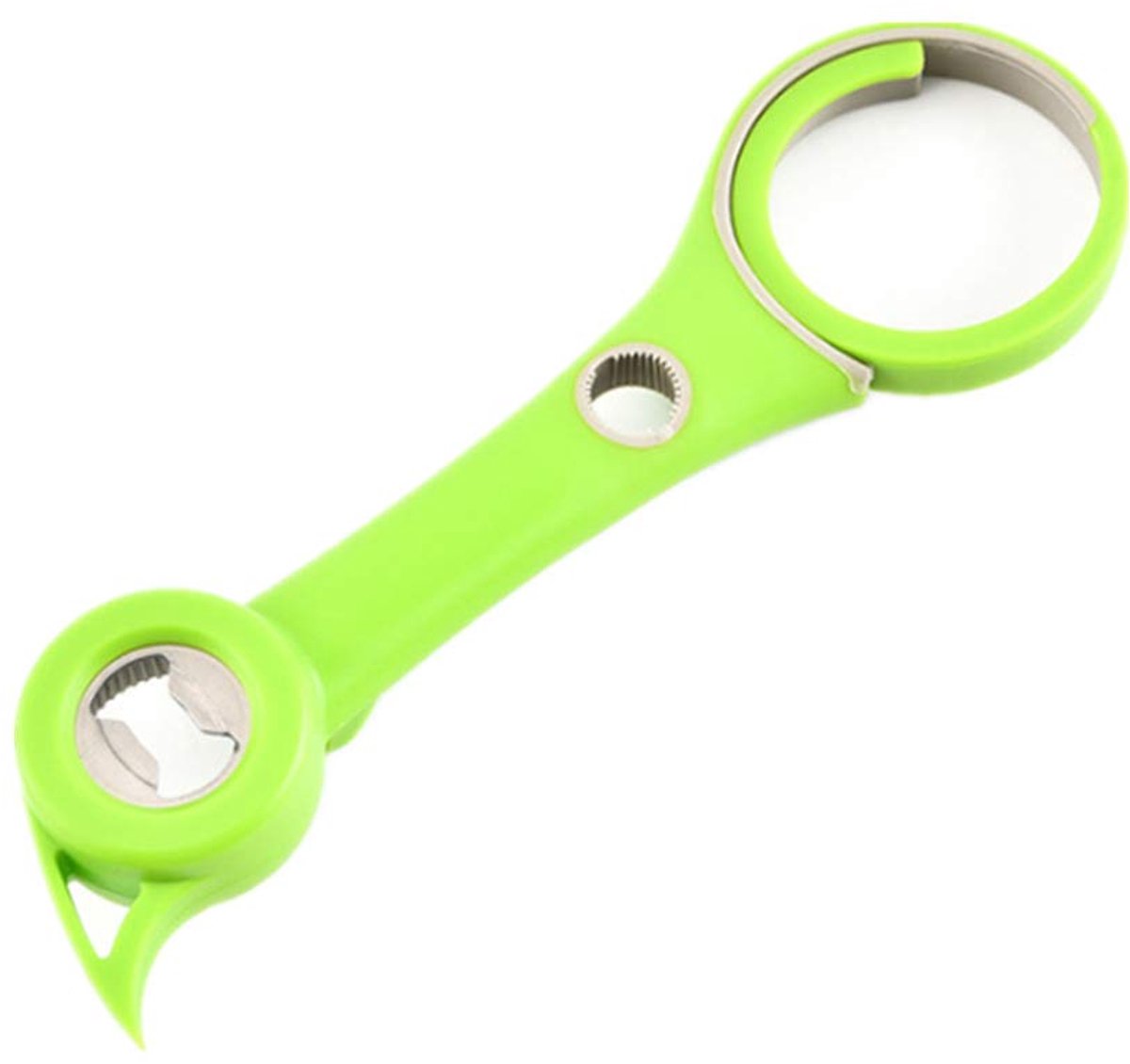 6-in-1 multi-opener, flesopener, veilig openen van kroonkurken, blikjes, conserven, glazen sluitingen en draaisluitingen, groen