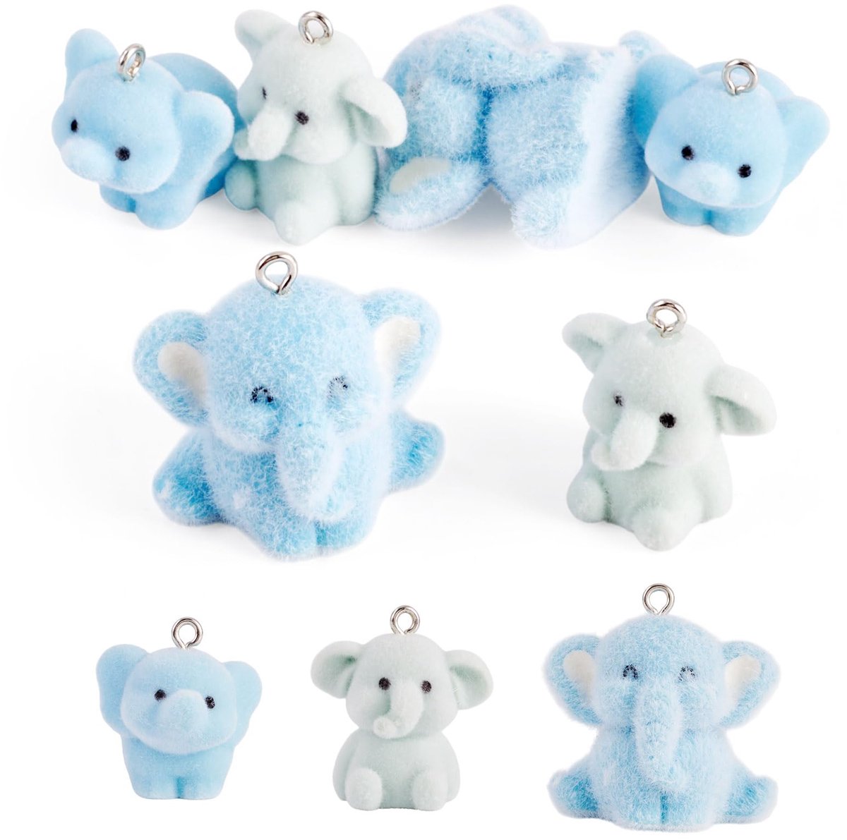 6 stuks stroomden dierlijke bedels hars olifant hangers schattige 3D flocky dier bengelende bedels ornament voor doe-het-zelf oorbel ketting sleutelhanger sieraden maken ambachtelijke