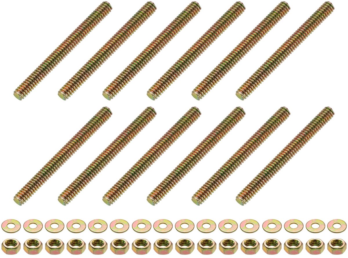 Draadstangen 1/4 inch UNC x 2-1/2 inch lengte verzinkt koolstofstaal, volledige schroefdraadstangen met moeren en sluitringen voor klemmen, ophangingen en U-bouten, kleur